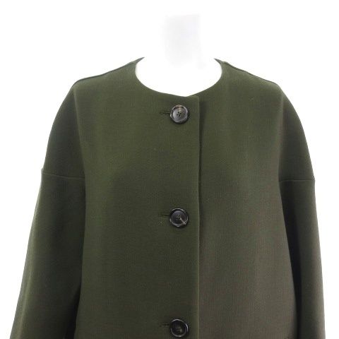 マルニ MARNI ノーカラー ロングコート ウール カーキ 38