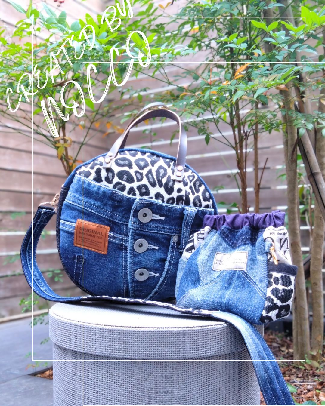 🆕№828【👖DENIM✖️🐆ヒョウ柄サークルバッグToteBAG⚮】1点もの