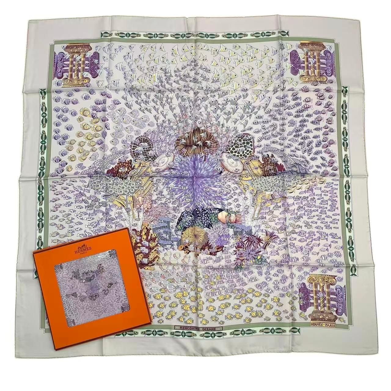 未使用品 HERMES エルメス スカーフ カレ90 シルク スカーフ RENCONTRE