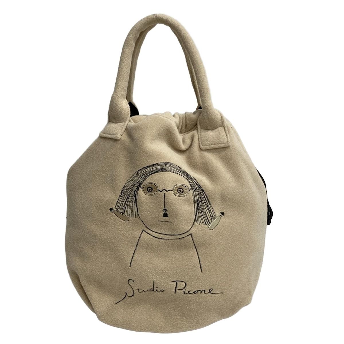 PICONE(ピッコーネ) トートバッグ - ベージュ×黒 刺繍/巾着型 - メルカリ