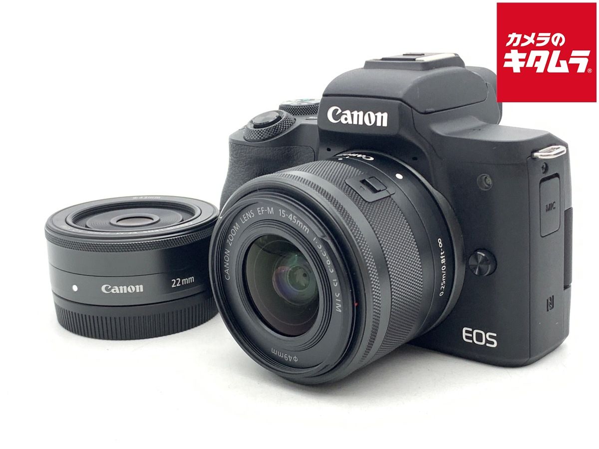 中古】 【並品】 キヤノン EOS Kiss M ダブルレンズキット ブラック