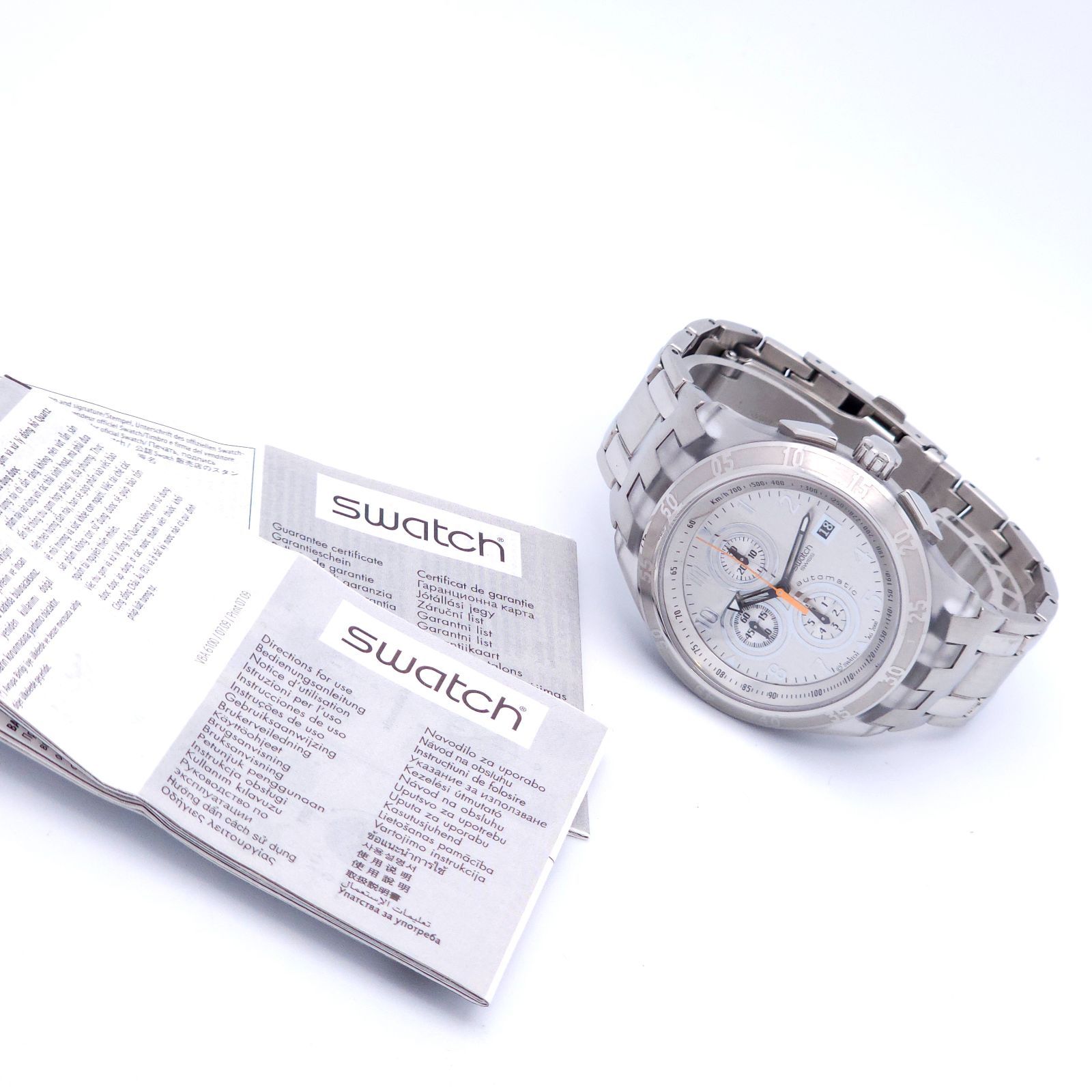  swatch スウォッチ クロノグラフ 自動巻 動作品 裏スケ グレー 説あり 高級感 自動巻き時計 腕時計(アナログ)