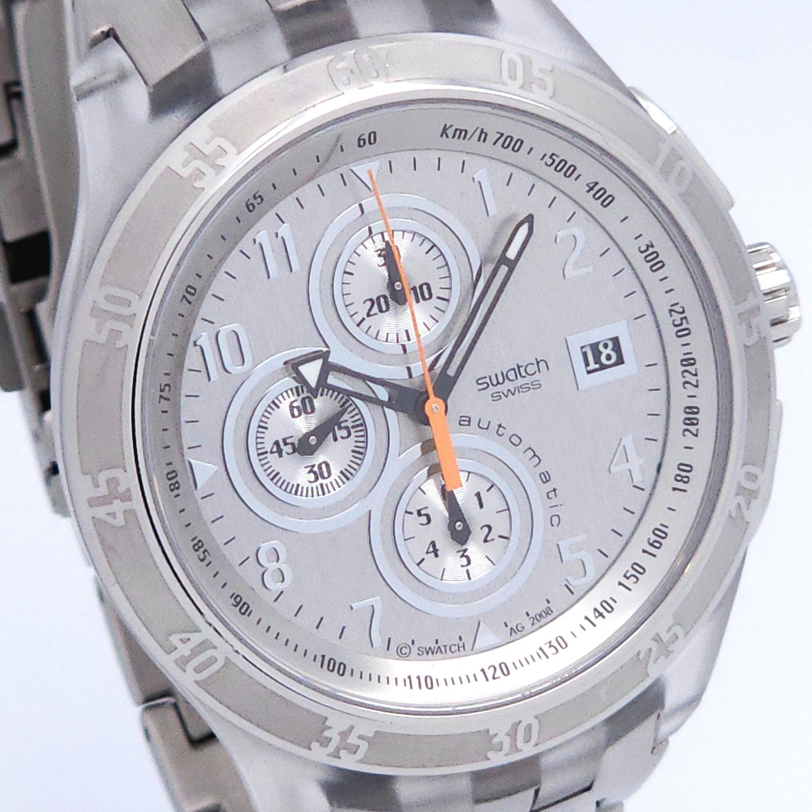 swatch スウォッチ クロノグラフ 自動巻 動作品 裏スケ グレー 説あり