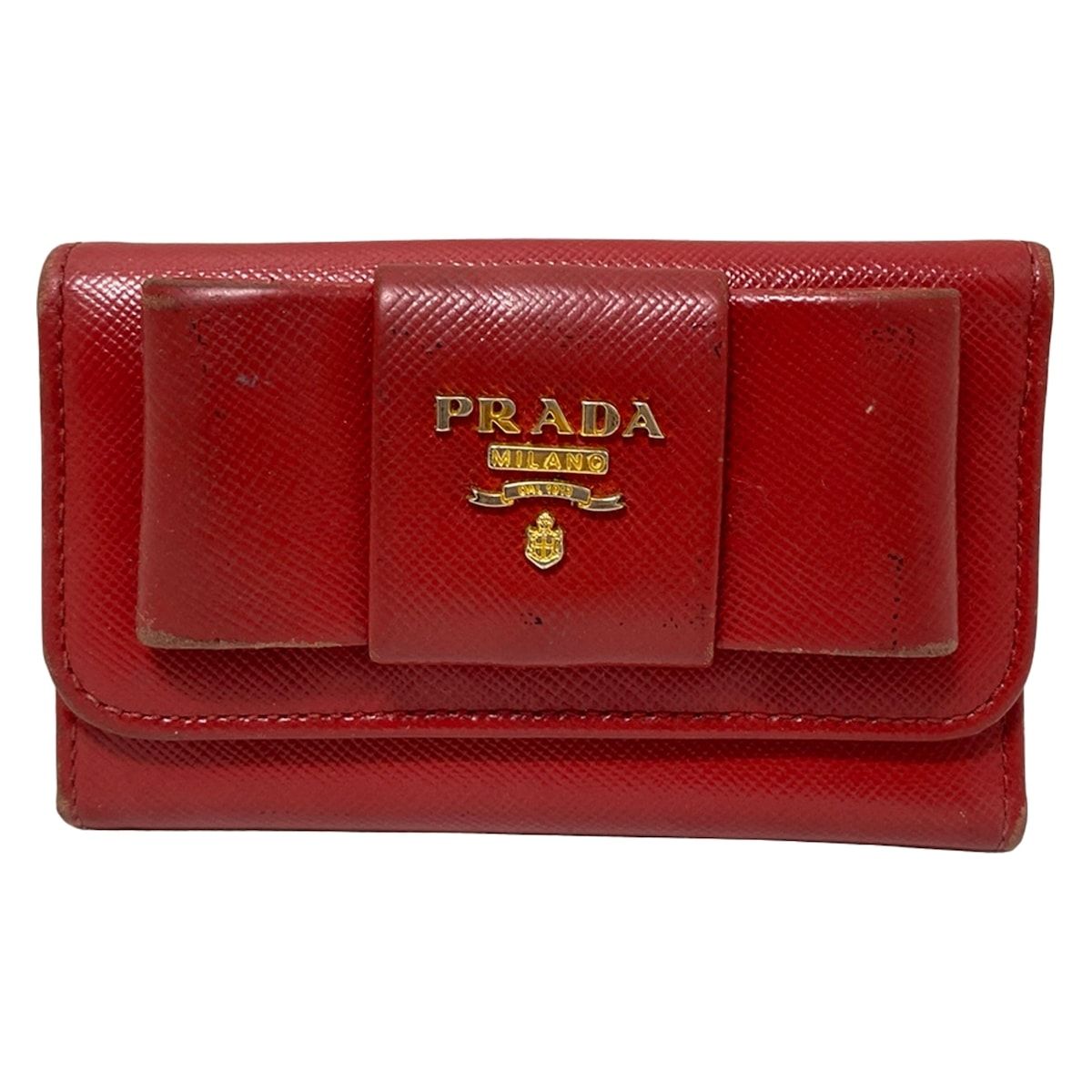 PRADA(プラダ) キーケース - レッド 6連フック/リボン レザー - メルカリ