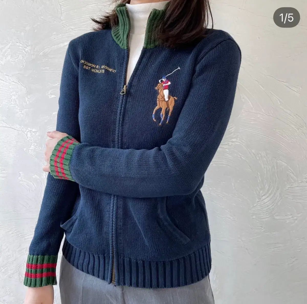 ポロラルフローレン　ニット　カーディガン　ジャケット　ネイビー　ビッグポニー Ralph Lauren - 【RALPH LAUREN】カーディガン 上着 ネイビー ビック