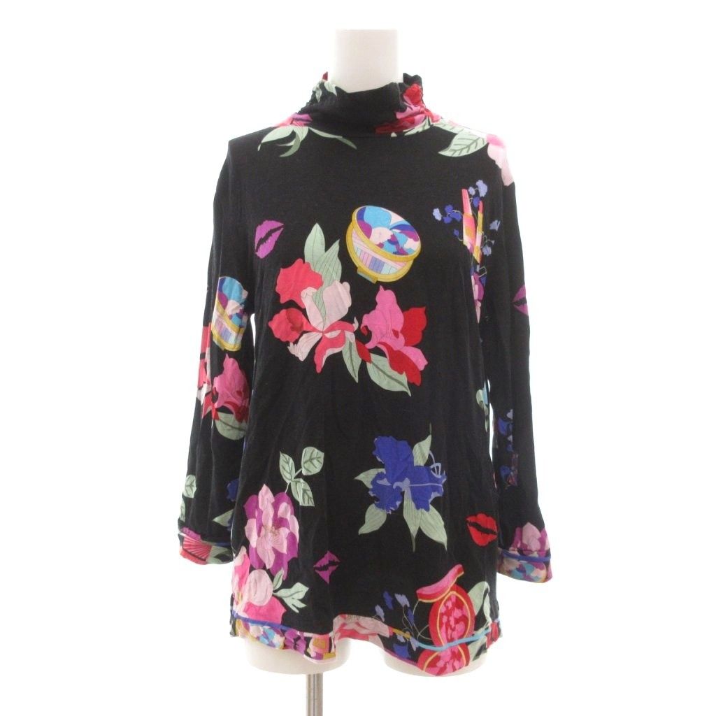 試着のみ✨レオナール　スポーツ　花柄　ハート　チュニック　ブラック　40 レオナールスポーツ LEONARD SPORT チュニック カットソー ハイネック