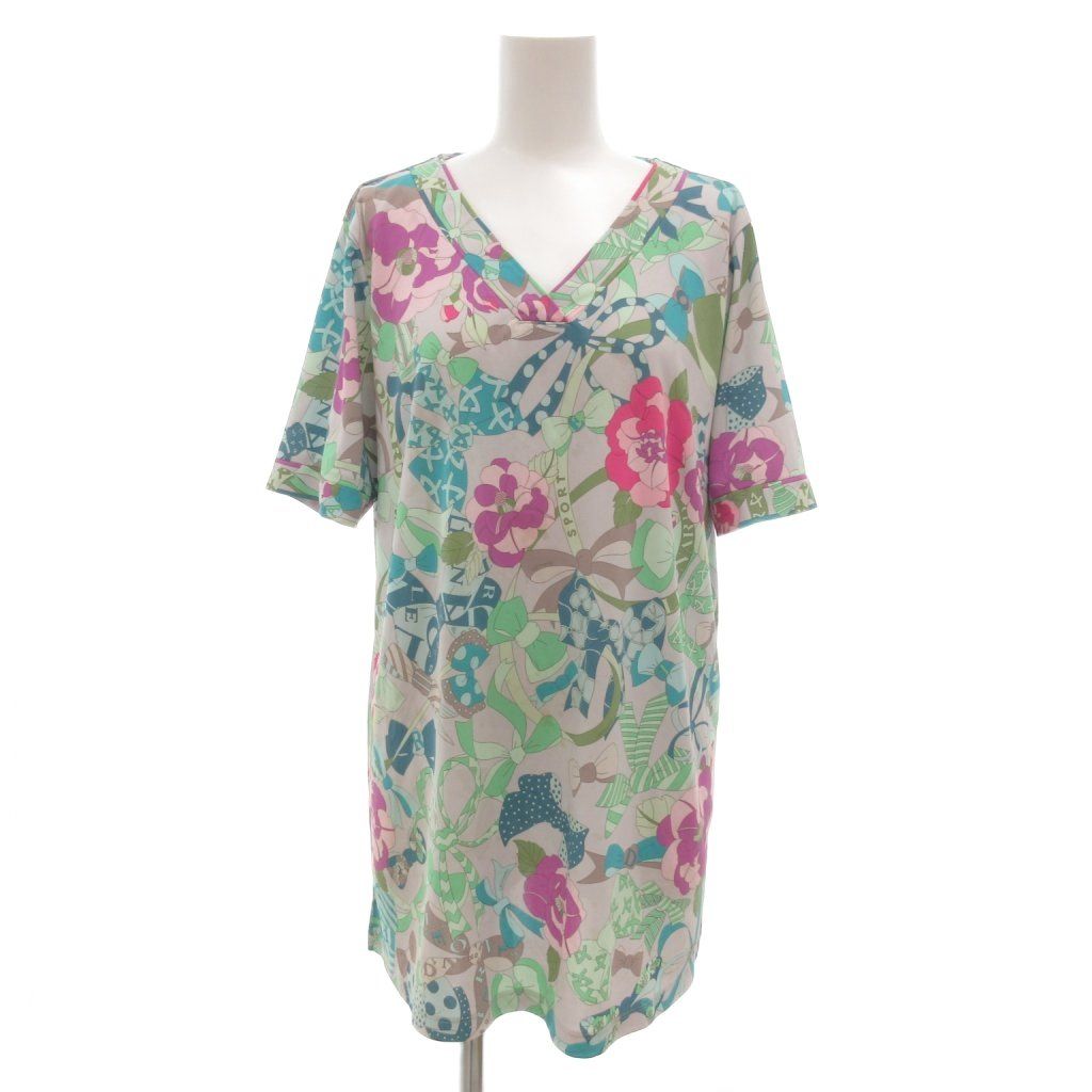 LEONARD SPORT 花柄刺繍 五分袖チュニック 42 LEONARD SPORT 花柄刺繍