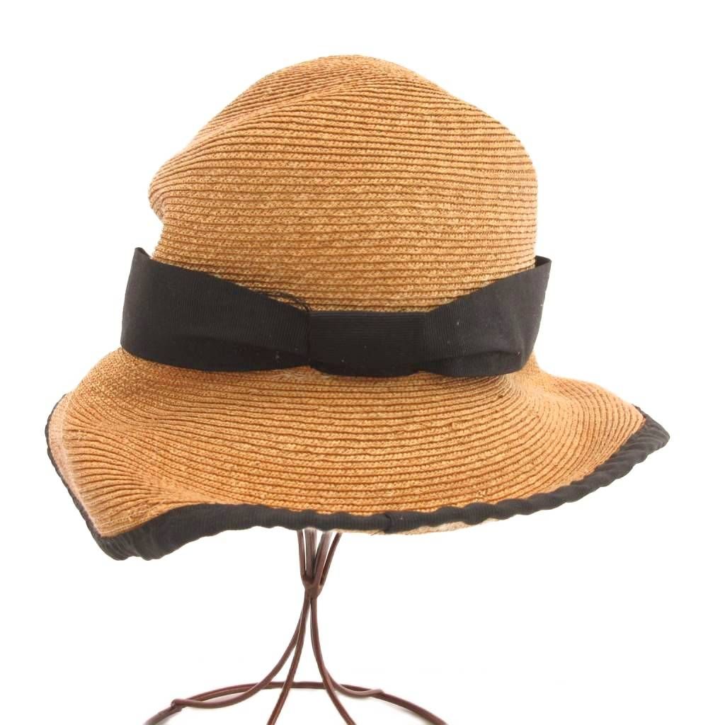 フォクシー FOXEY 麦わら帽子 ストローハット クロッシェ リボン 茶