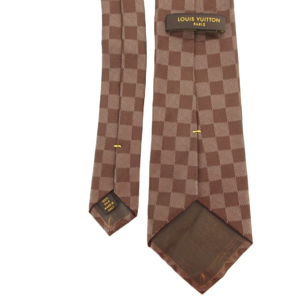 LOUIS VUITTON ネクタイ　ブラウン　茶　ダミエ　チェック　シルク ルイヴィトン LOUIS VUITTON ネクタイ 絹 シルク ダミエパターン 茶