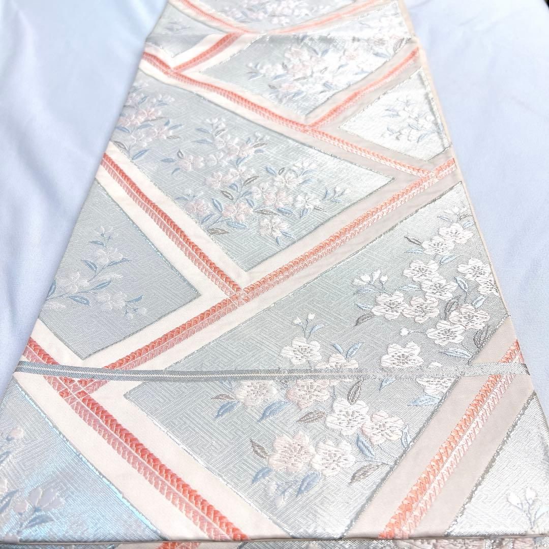 袋帯 佐賀錦 唐織 桜 花模様 紗綾形 銀糸 着物 102tz - メルカリ