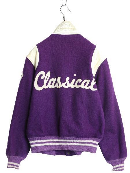 60s 本革 レザー 切替 ウール スタジャン メンズ M / ヴィンテージ 襟