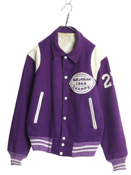 60s 本革 レザー 切替 ウール スタジャン メンズ M / ヴィンテージ 襟