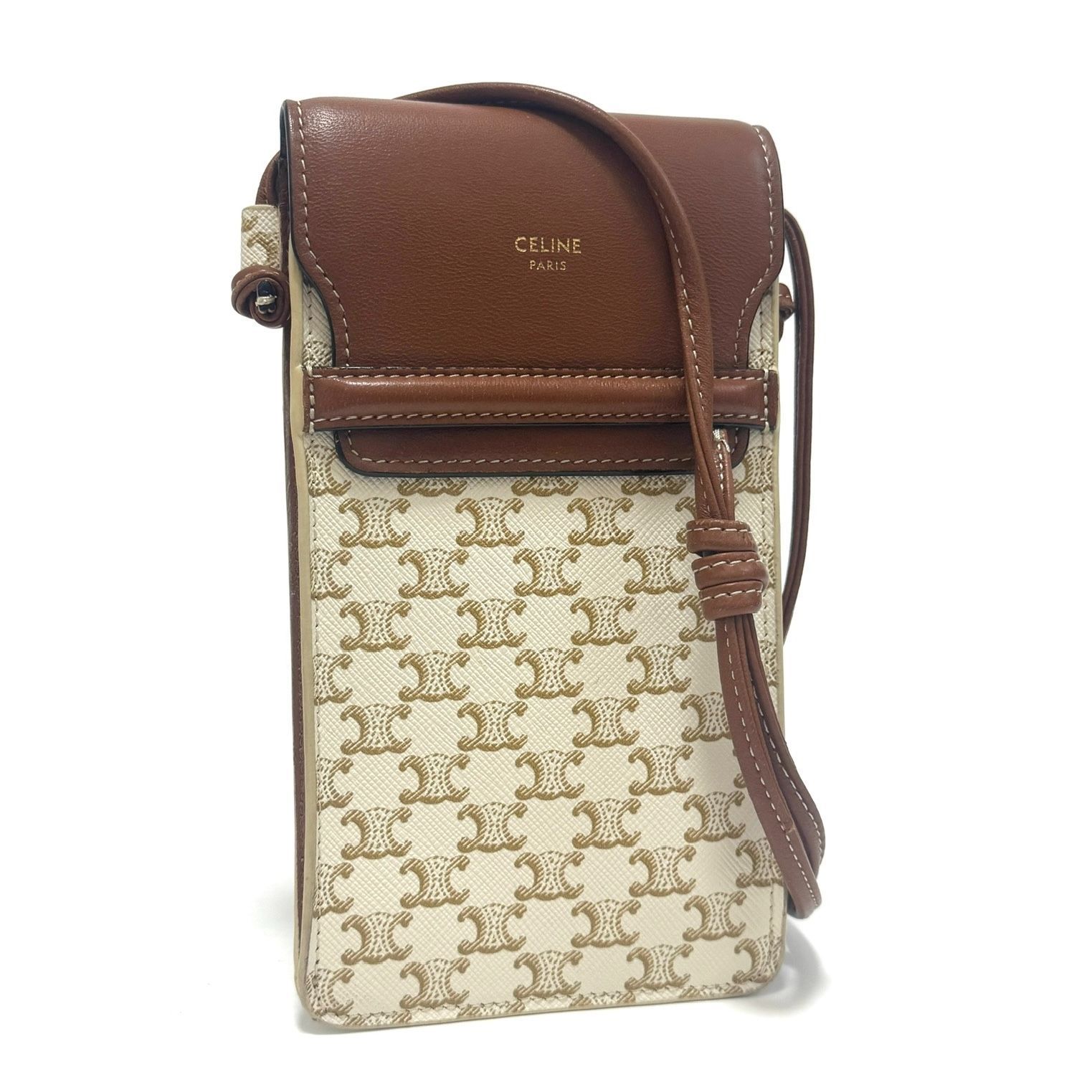 CELINE ショルダーバッグ ブラウン/ホワイト セリーヌ ショルダーバッグ フォンショルダー フォンポーチ スマホ