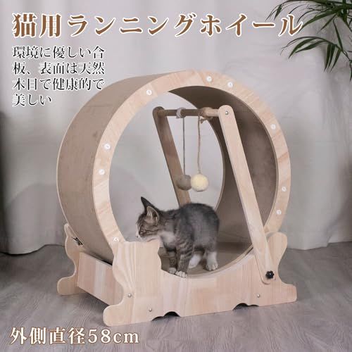 Meowtopia キャットホイール 猫用回し車 ランニングホイール 自走式 木製 組み立て簡単 爪とぎ おもちゃ付き 運動不足解消 ストレス発散 日本語マニュアル m 4741 cb 55