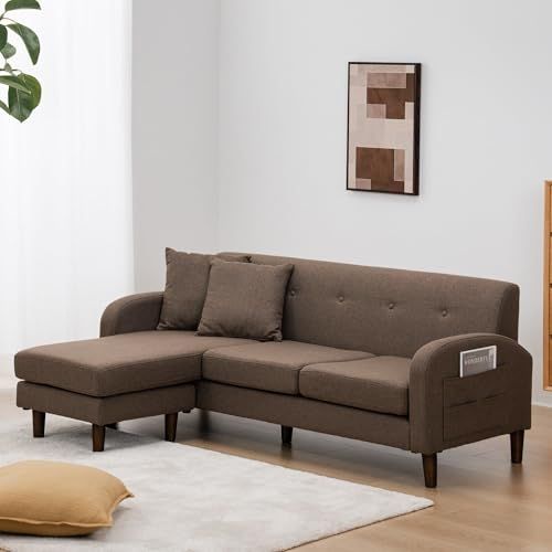 VENTOTA ソファー 3人掛け 肘付き L字 カウチソファー クッション付き レイアウト自由 ローソファー 3人掛け おしゃれ ソファー 2人掛け 収納ポケット付き コンパクト 北欧 シンプル 幅約167cm Beris N BR m