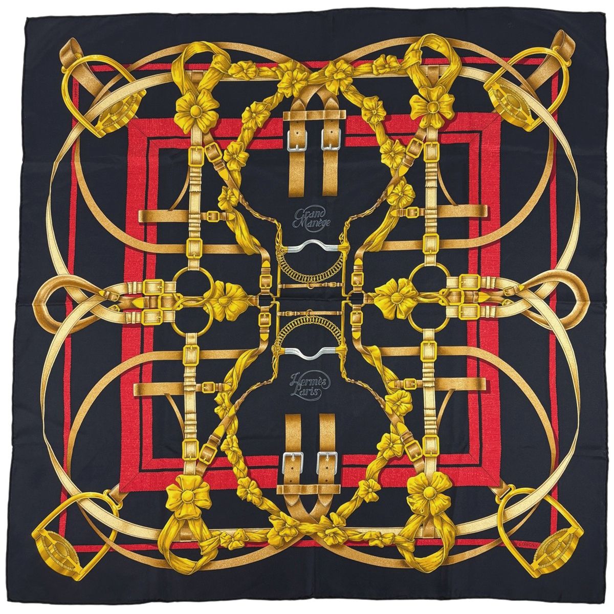 エルメス HERMES カレ 90 Grand Manege 大調教術 馬具 スカーフ シルク