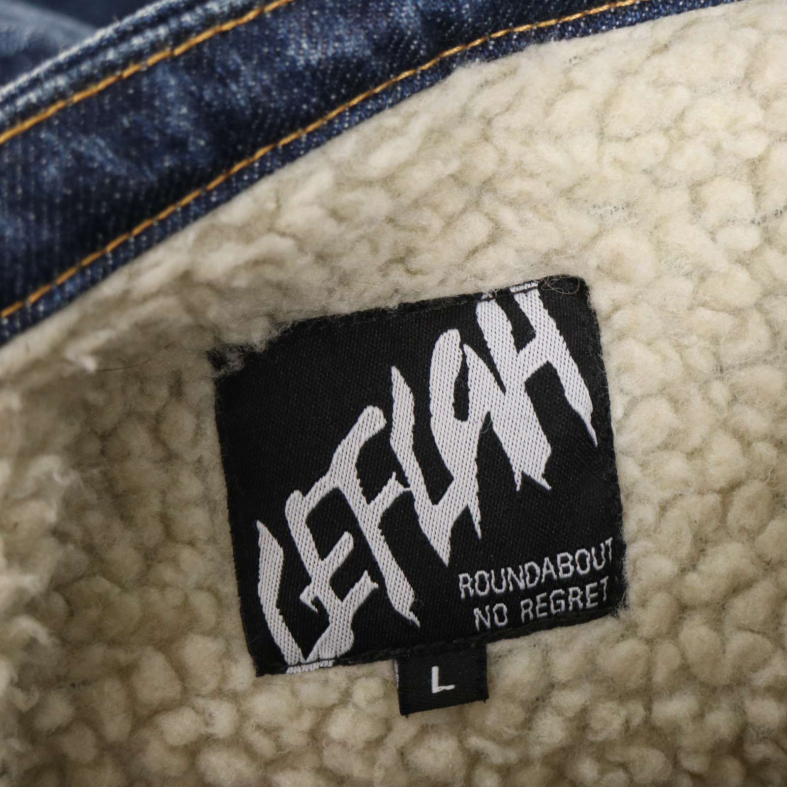 LEFLAH レフラー 秋冬 裏ボア☆ 刺繍 ブリーチ加工 ノーカラー デニム 