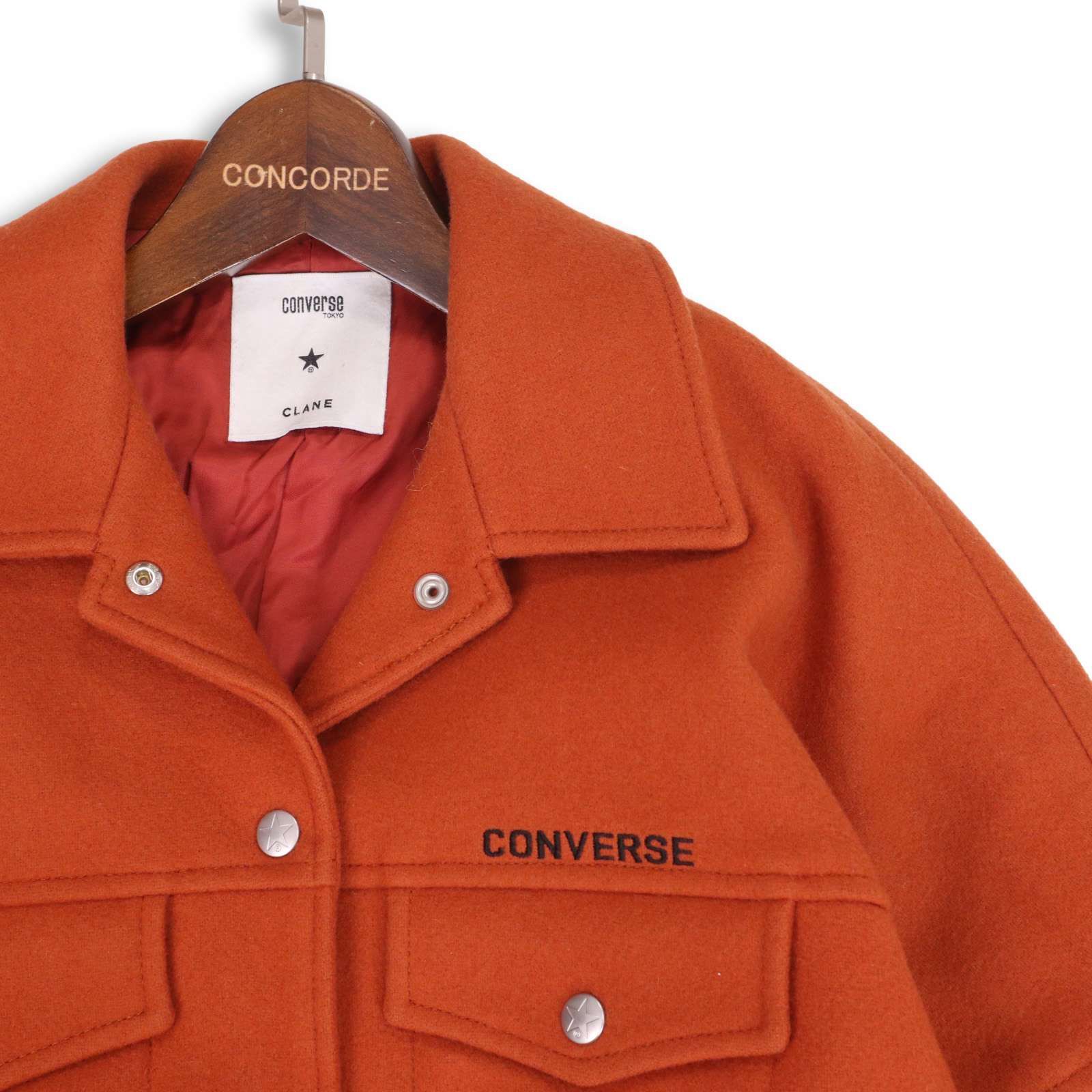 CONVERSE ブラウン ウールジャケット CLANE刺繍 CLANE × CONVERSE TOKYO クラネ × コンバース トウキョウ 秋冬 ロゴ