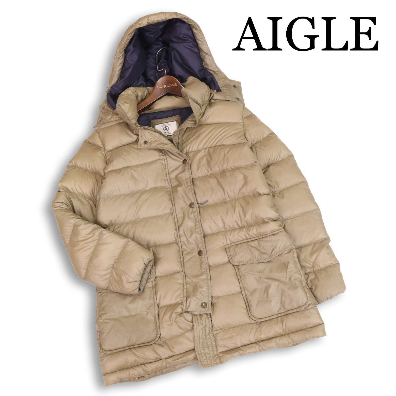 AIGLE エーグル 秋冬 軽量♪ フーデッド ダウン ジャケット コート Sz 