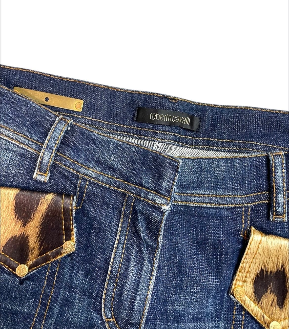 美品】Roberto Cavalli ロベルトカヴァリ レオパード切替 デニムパンツ