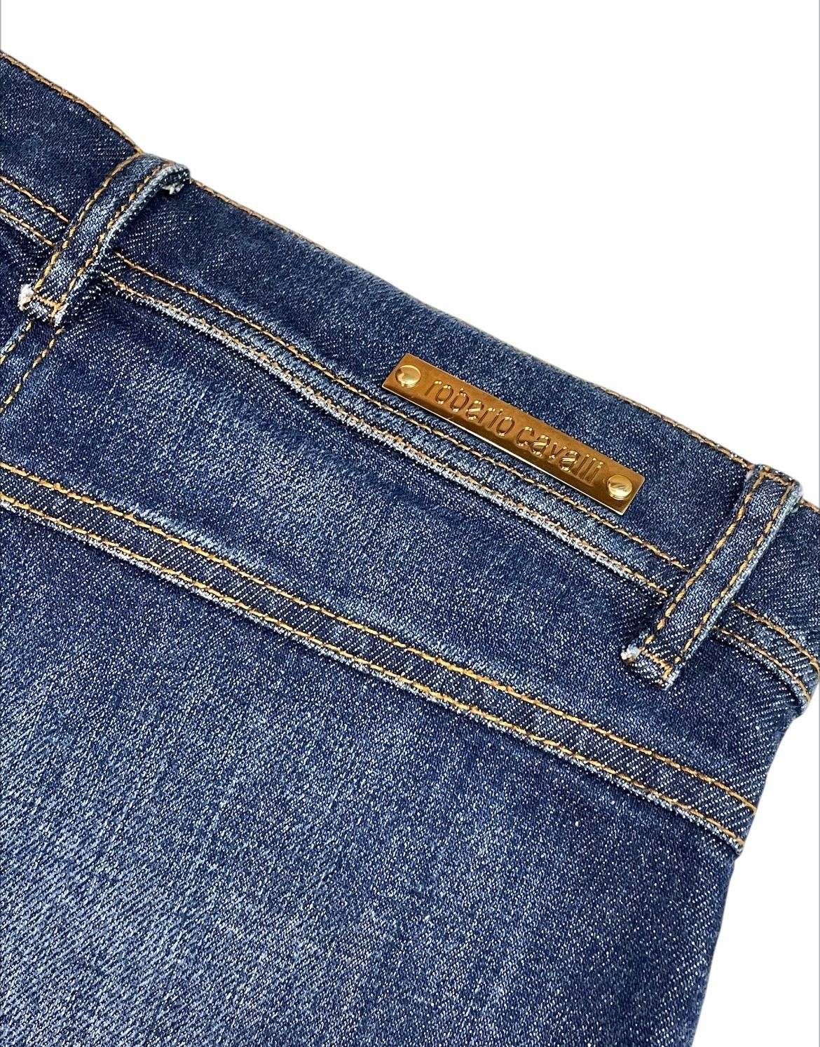 美品✨ロベルトカヴァリ　インディゴ　デニムパンツ　ゴールドラメ　L 美品】Roberto Cavalli ロベルトカヴァリ レオパード切替 デニムパンツ