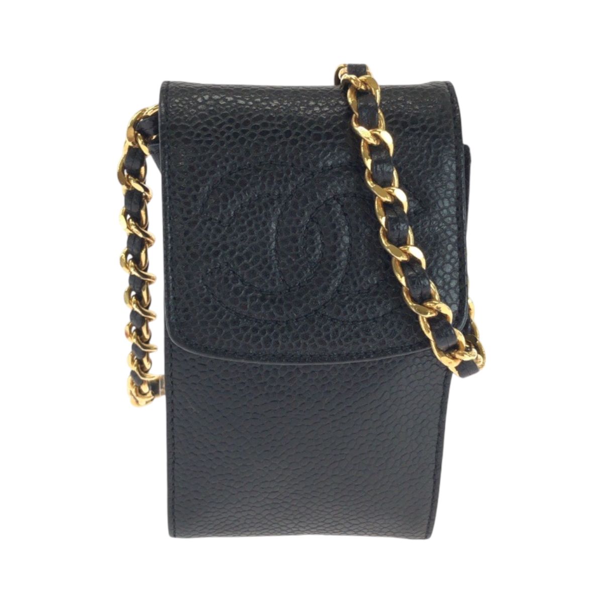 美品 CHANEL シャネル ココマーク ブラック キャビアスキン チェーン 