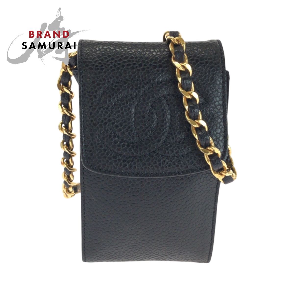 美品 CHANEL シャネル ココマーク ブラック キャビアスキン チェーン 
