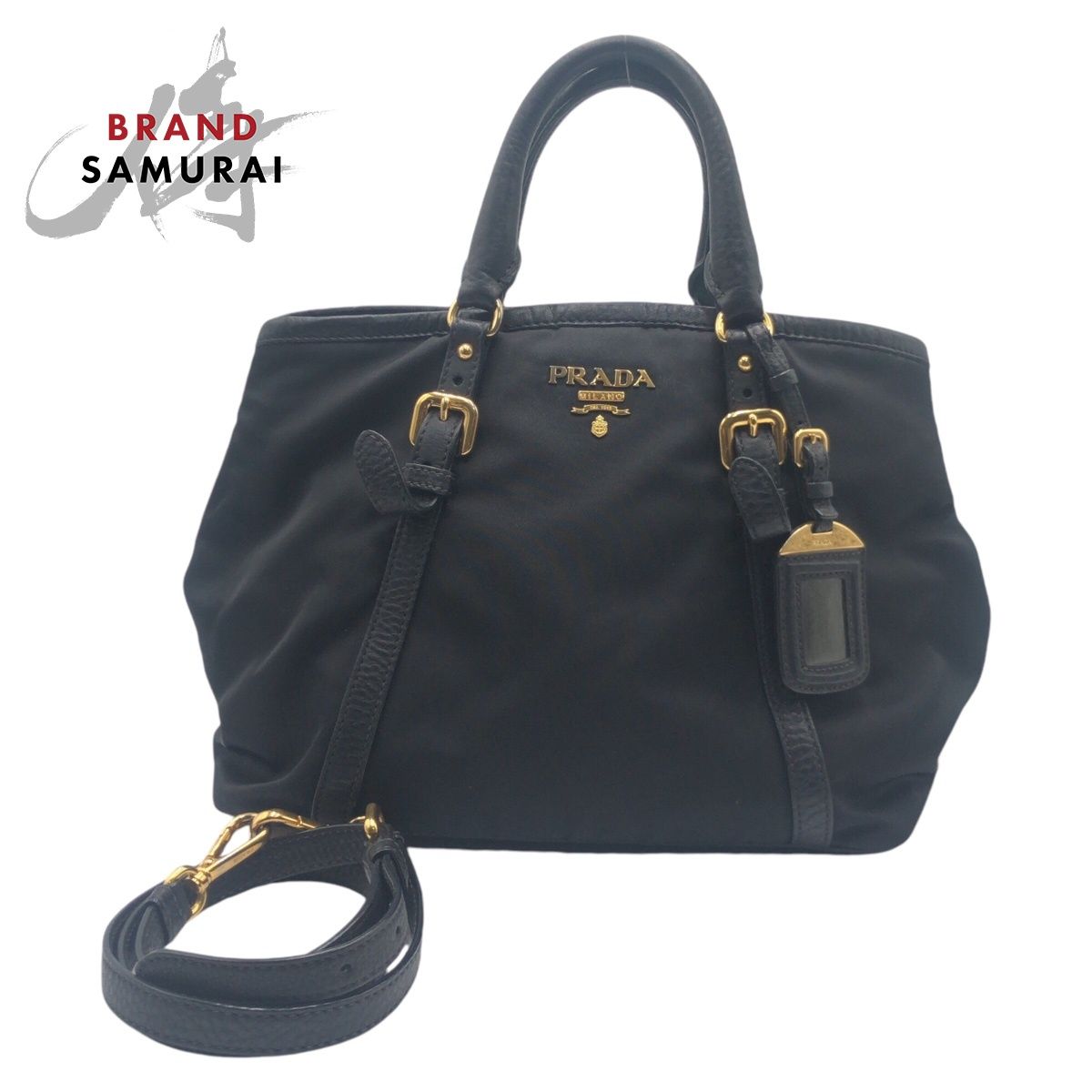 美品 PRADA プラダ テスート ブラック 黒 ゴールド金具 ナイロン 