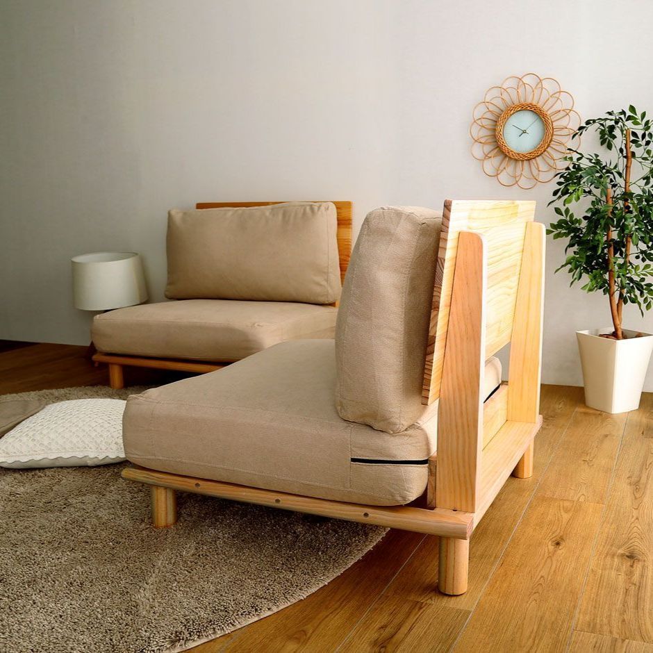 天然木フレーム ファブリックソファ