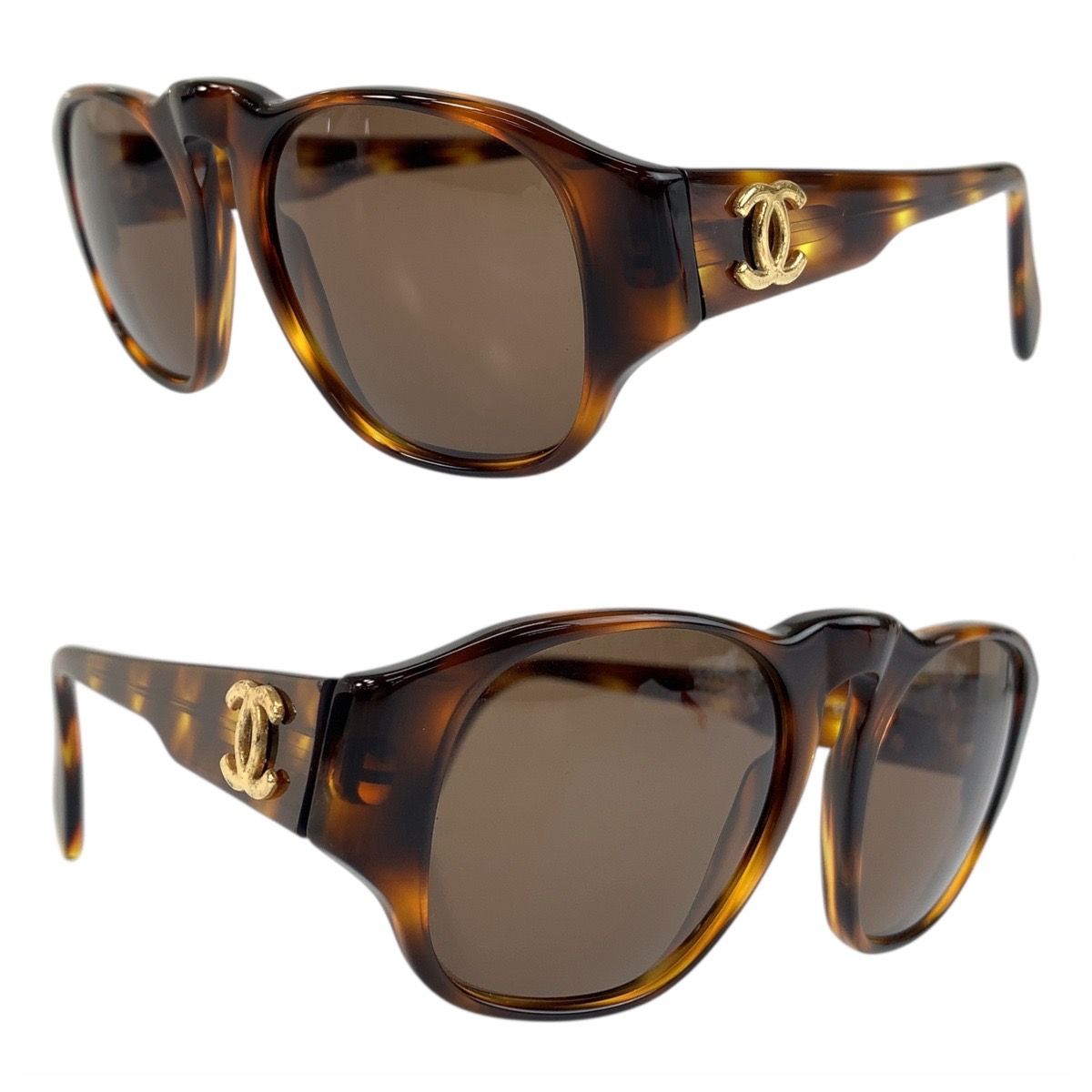 美品 CHANEL シャネル ココマーク マーブル ブラウン ゴールド金具