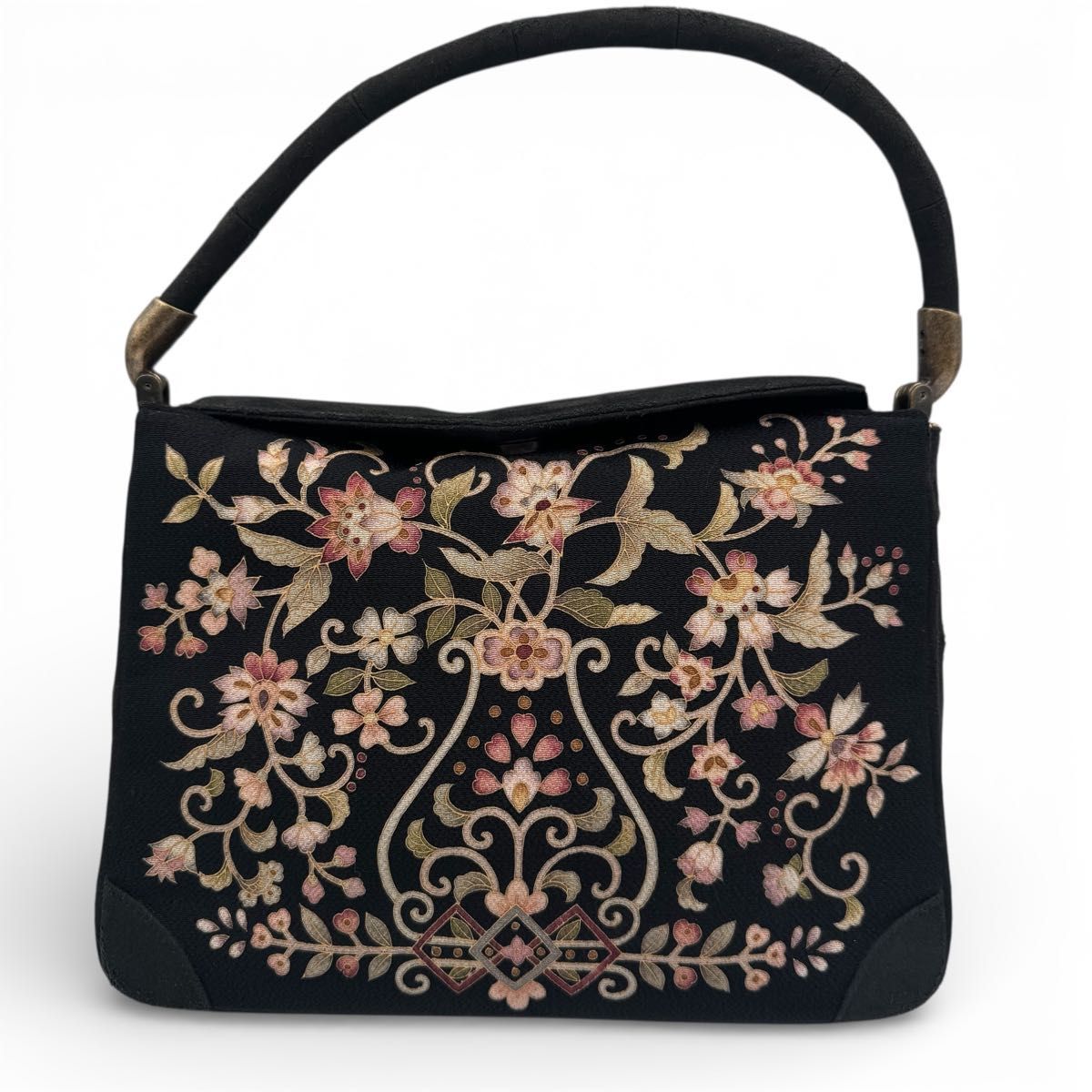希少 皇室御用達】岡重 OKAJIMA ハンドバッグ 花柄 和装バッグ シルク
