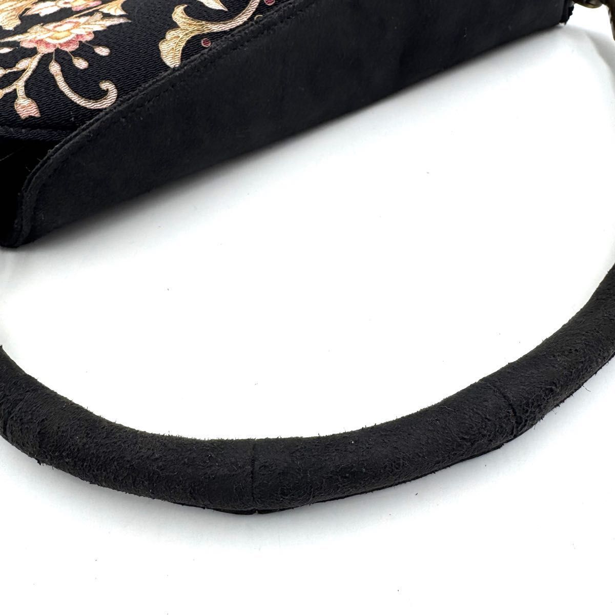 皇室御用達✨岡重　OKAJIMA　絹 100%　和装　ハンドバッグ　ビジュー　黒 希少 皇室御用達】岡重 OKAJIMA ハンドバッグ 花柄 和装バッグ シルク