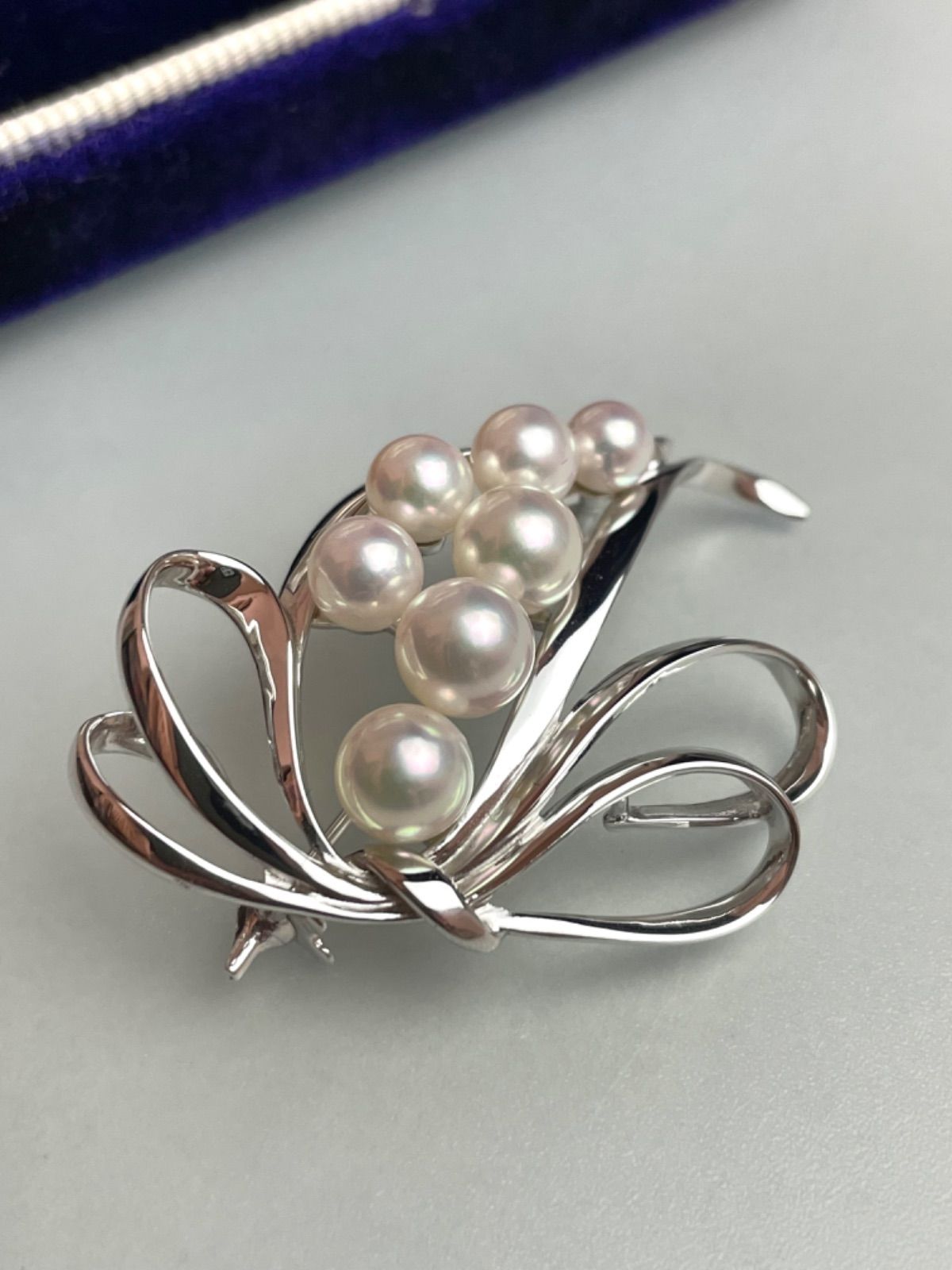 極美品】MIKIMOTO ミキモト アコヤ真珠 ブローチ シルバー 5.5-7.0mm