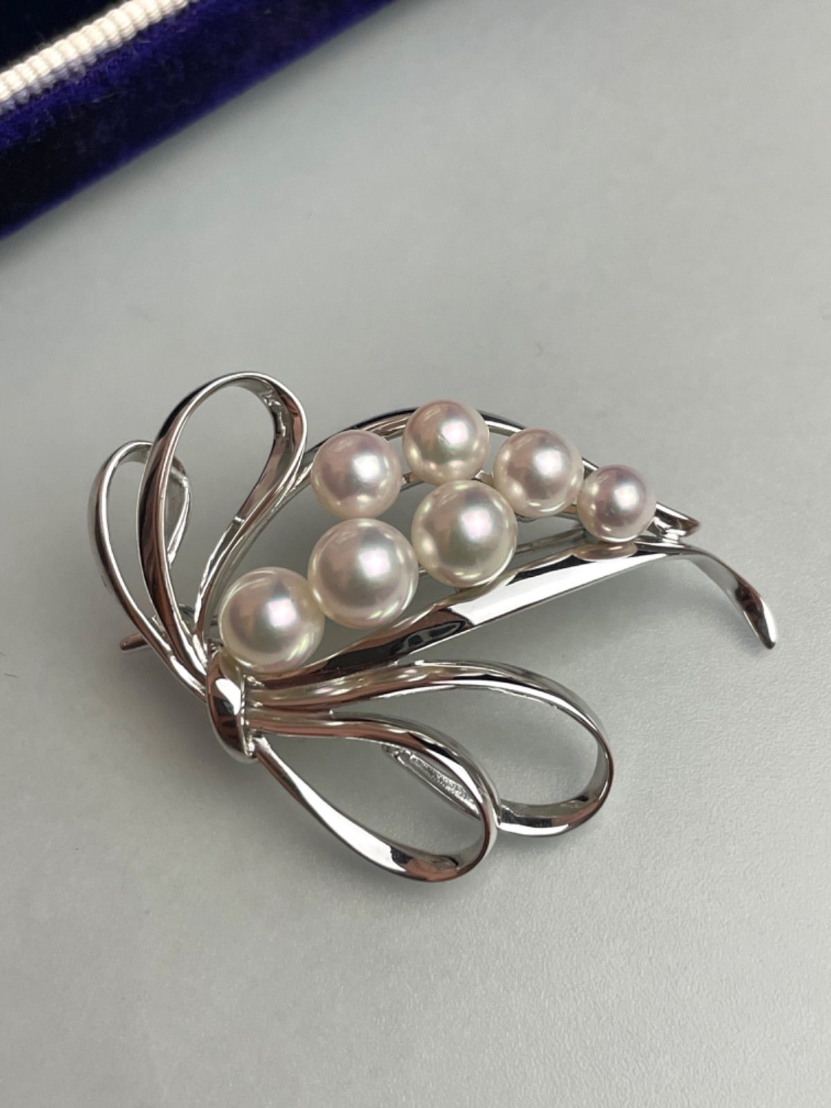 極美品】MIKIMOTO ミキモト アコヤ真珠 ブローチ シルバー 5.5-7.0mm