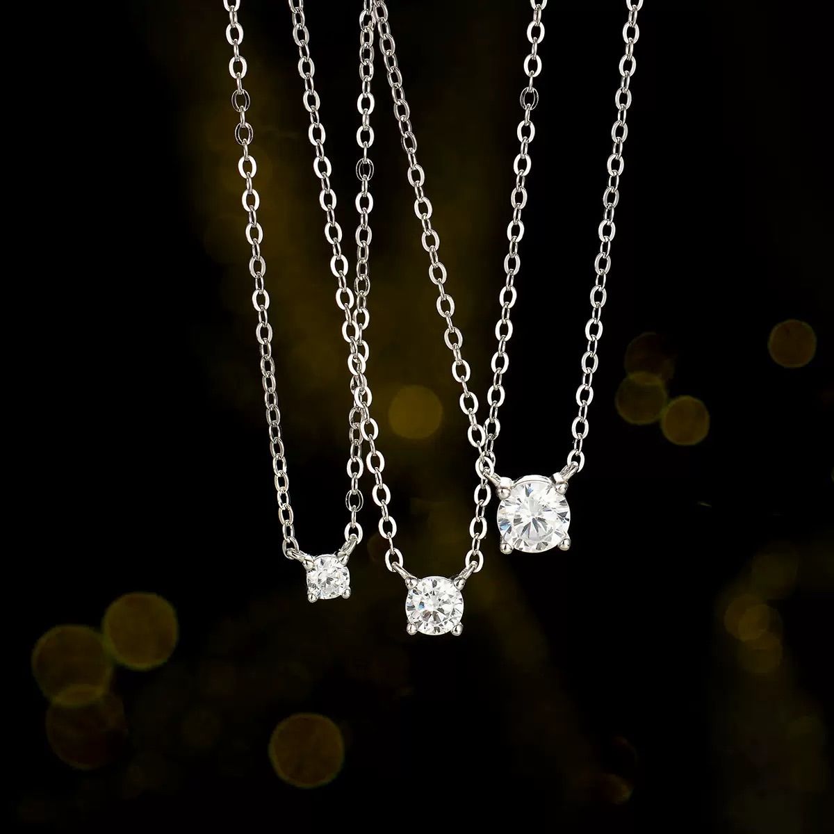 一石 ラウンド CZダイヤ 両吊り チェーン シルバー ネックレス - メルカリ