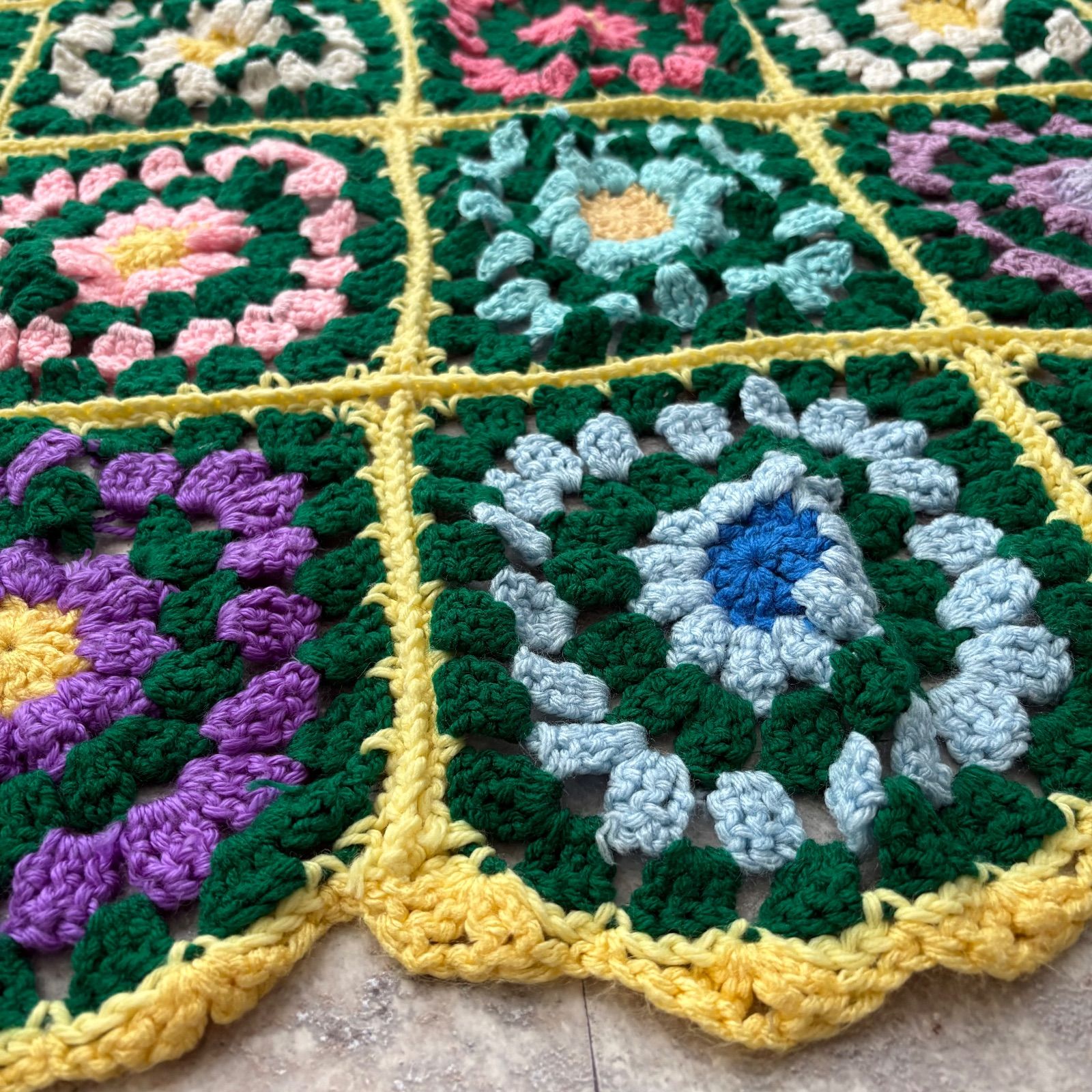 大判 グラニースクエア ニット ブランケット ラグ ソファーカバー