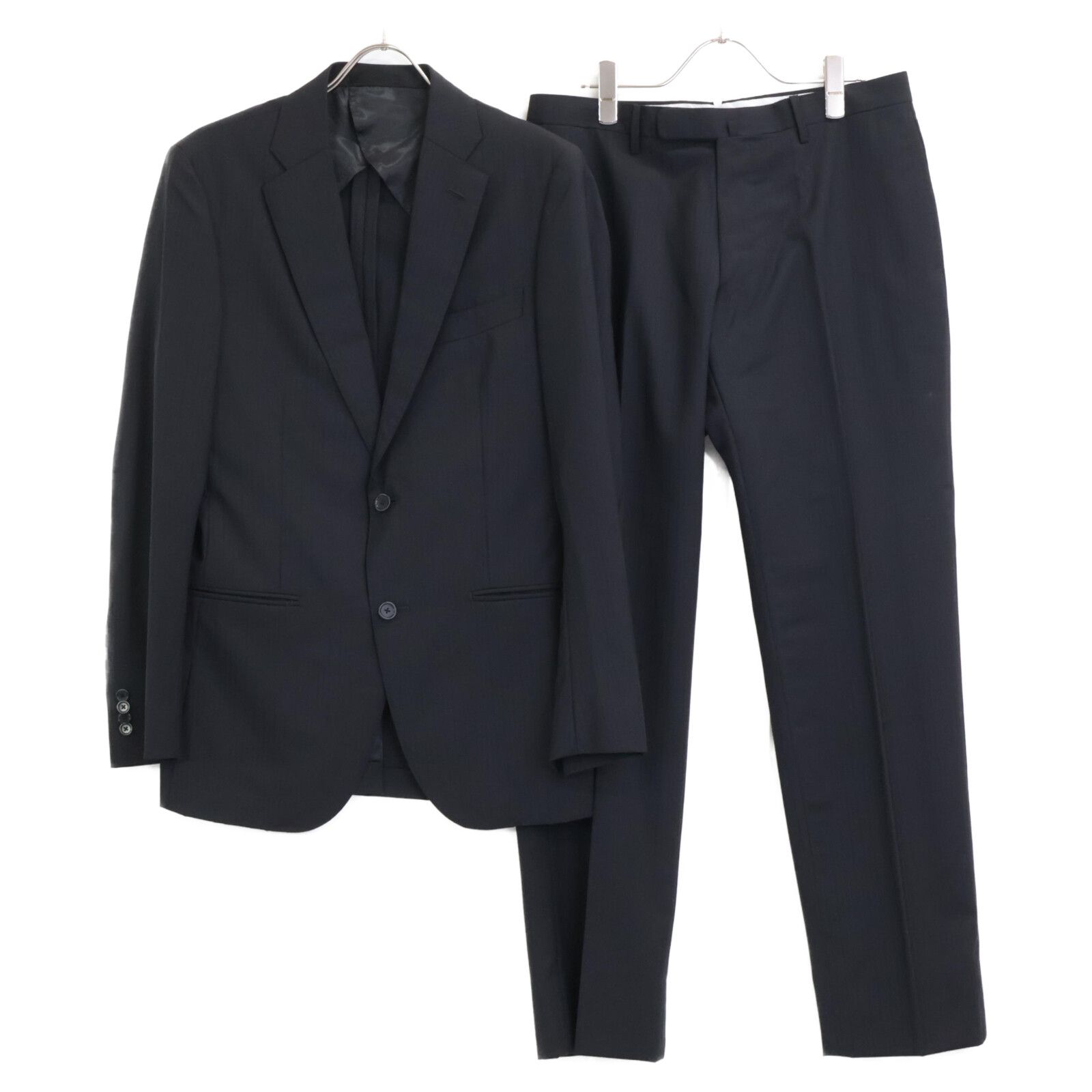 SHIPS シップス 117-11-1620 ﾌﾞﾗｯｸ ｽﾄﾗｲﾌﾟ REDA生地 ｽｰﾂ ｾｯﾄｱｯﾌﾟ 48