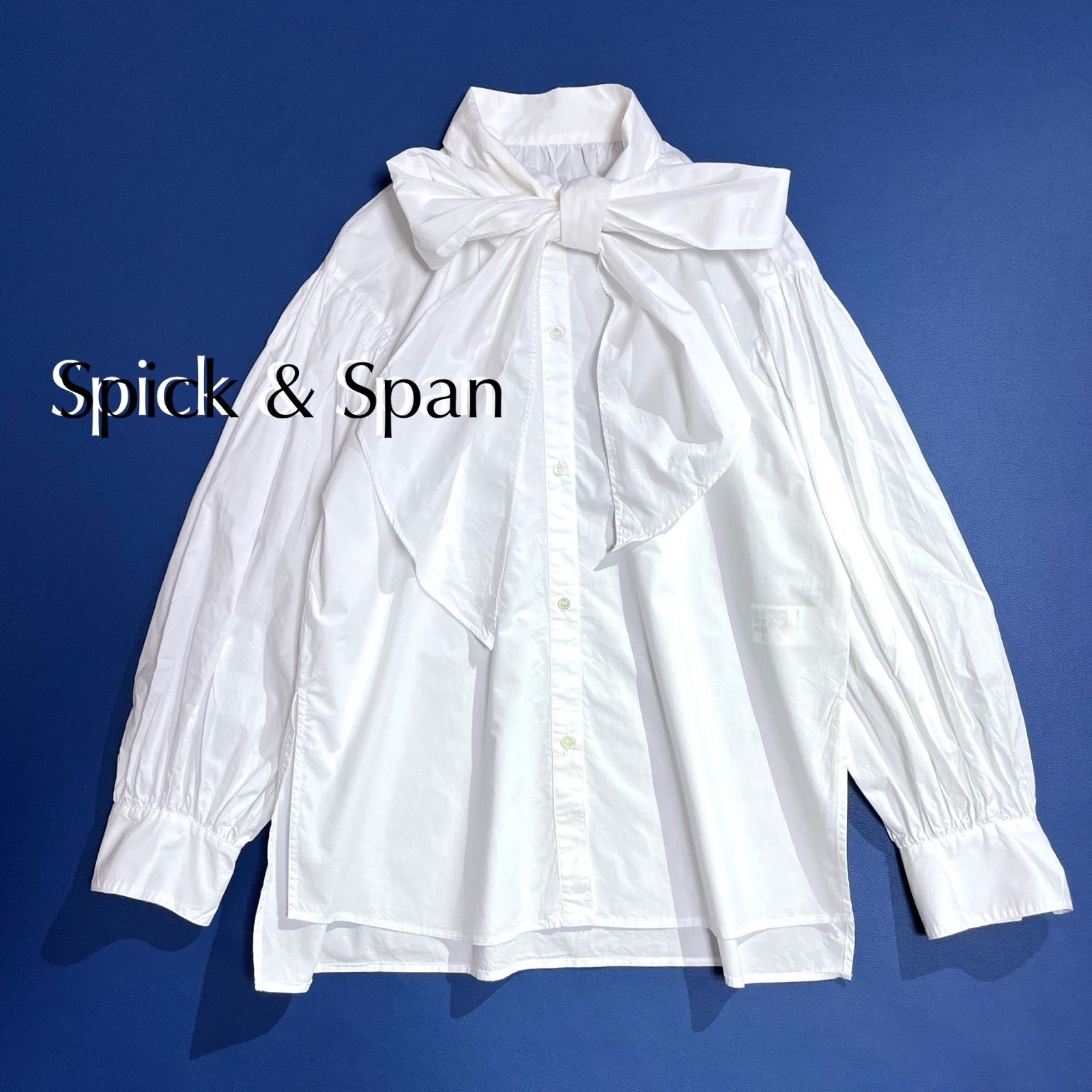 cY17 Spick & Span 2024SS ボウタイ シャツ ボリュームリボンブラウス 長袖 ブラウス ボタン ホワイト 白 スピックアンドスパン 定価14,300円 cY17 Spick & Span 2024SS ボウタイ シャツ ボリュームリボンブラウス