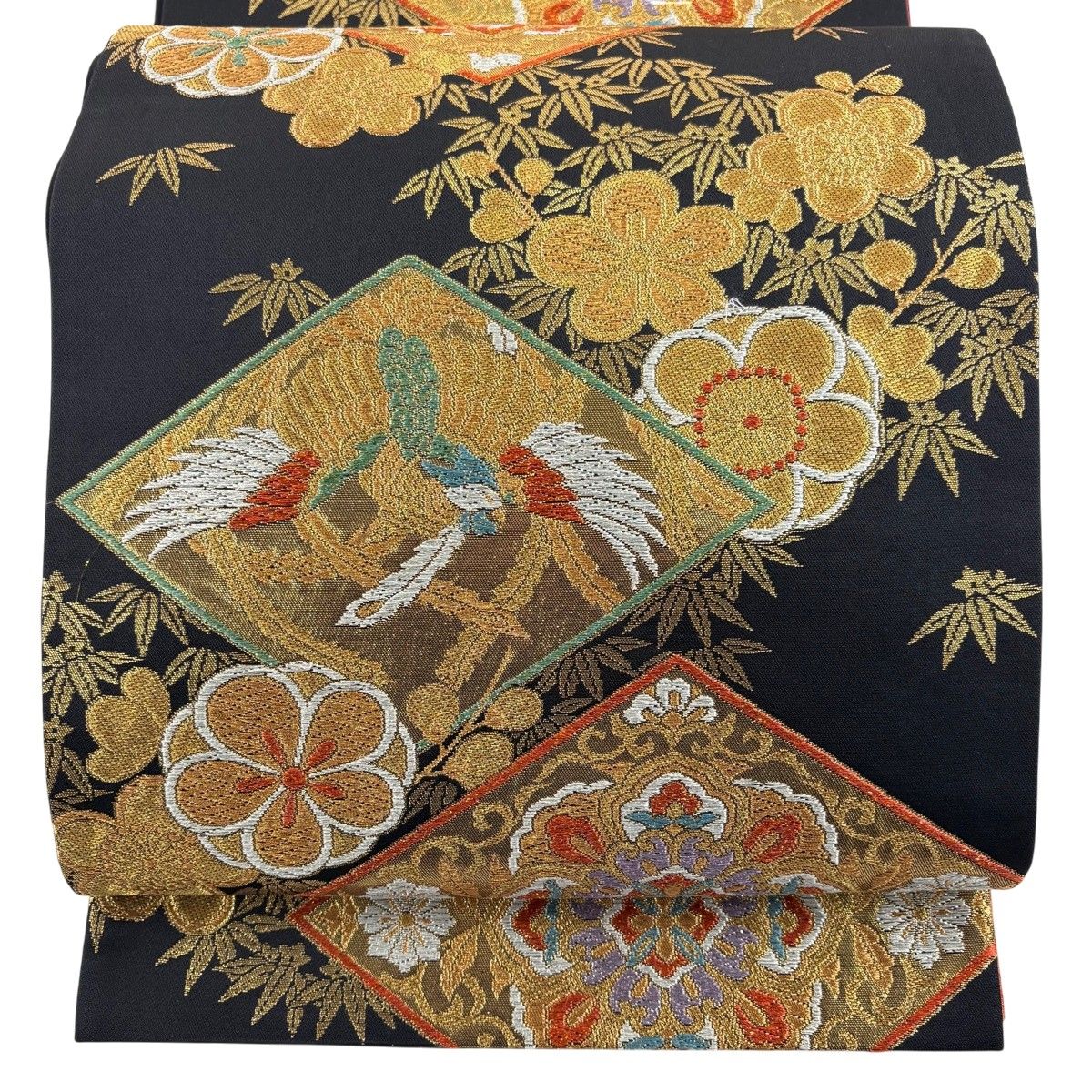 美品】 袋帯 秀品 華文 鳳凰 金糸 箔 黒 六通 正絹 【中古】 - メルカリ