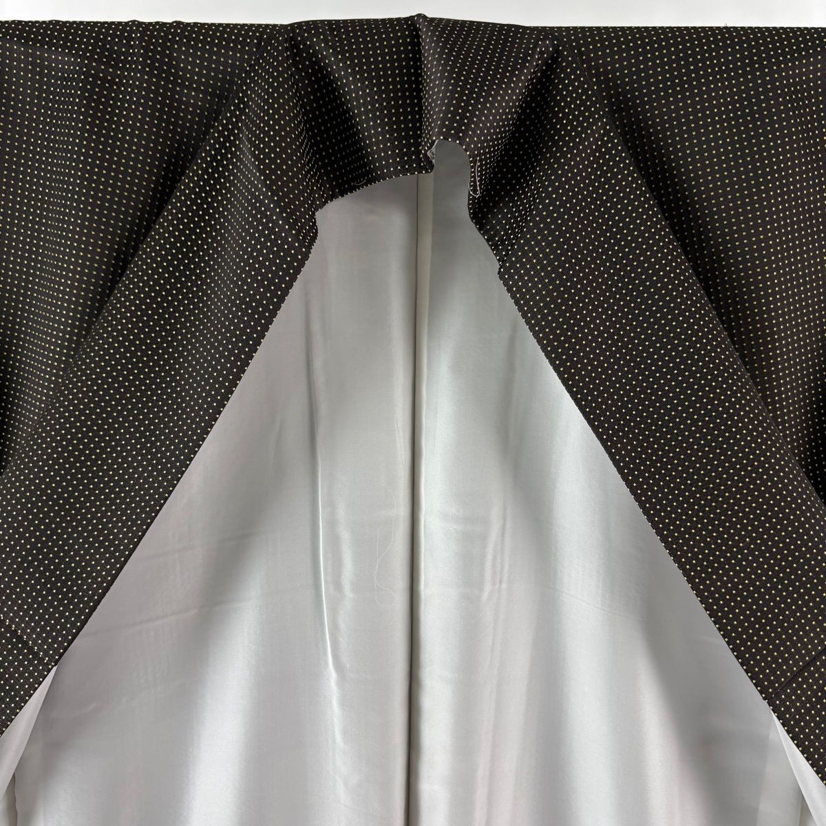 美品】 お召 身丈173cm 裄丈68.5cm L 袷 ドット柄 焦茶色 正絹 逸品
