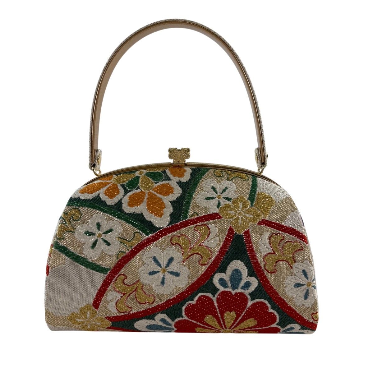 美品】 和装バッグ 優品 フォーマル 華文 花唐草 金銀糸 唐織 ベージュ 