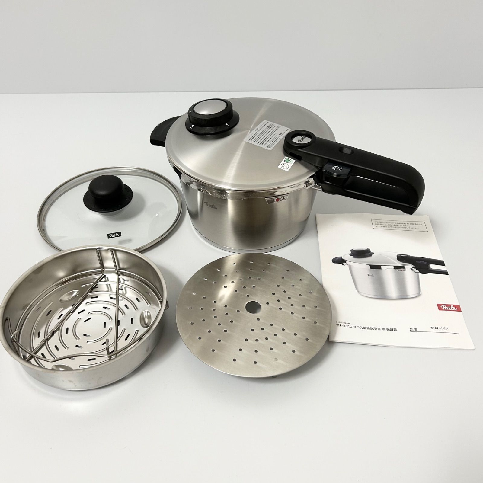 超 Fissler フィスラー 圧力鍋 ムプラス 4 6ℓ 6 L ガラス蓋付き すのこ ザル ステンレス