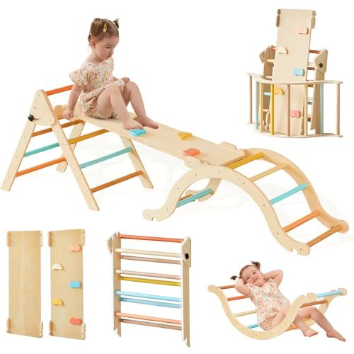  パステル 5 in 1 ピクラー クライミングセット スライディングランプ＆クライミングアーチランプ付き 折りたたみ式木製トドラークライミングおもちゃ の子供用室内ジャングルジム モンテッソーリ m ジャングルジム 大型遊具 室内遊具