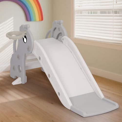 すべり台 室内 簡単組立 コンパクト室内遊具 ベビー 幼児 子供 プレゼント グレー バスケットゴール付き m