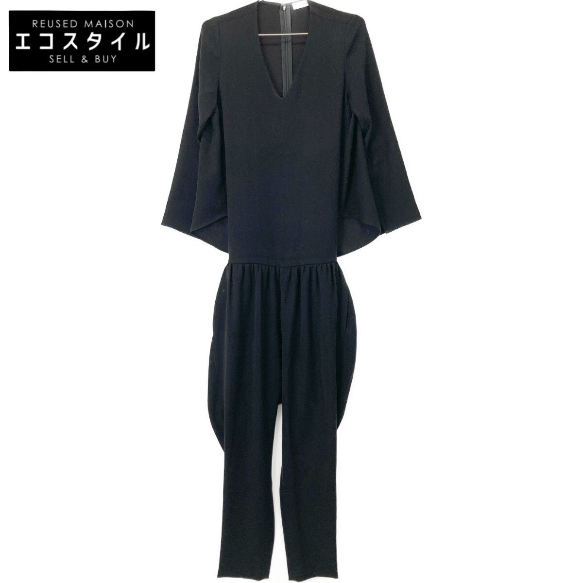 【極美品】ヨーコチャン オールインワン ジャンプスーツ 白黒 サイズ36 YOKOCHAN ヨーコチャン YCP-121-093 ﾌﾞﾗｯｸ Vﾈｯｸﾍﾟﾀﾙｼﾞｬﾝﾌﾟｽｰﾂ 36