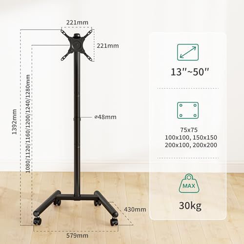 テレビスタンド 13 50インチ対応 縦横回転 壁寄せ 耐震 移動式 自立式 ハイタイプ テレビ台 VESA 75 100 150 200 耐荷重30 kg 高さ調節 角度回転 TVスタンド 省スペース 家用 会社 学校 病院 ビジネス展示 a 0 f 065 dc
