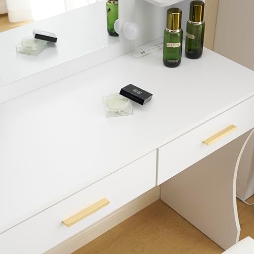 ドレッサー 化粧台 椅子付き 女優ミラー LEDライト 明るさ調整 鏡台 テーブル コンセント付き ドライヤーホルダー 大容量収納 引き出し サイド収納付き メイク台 可愛い おしゃれ 組立品 タイプＣ e f 46 1 d 3 c