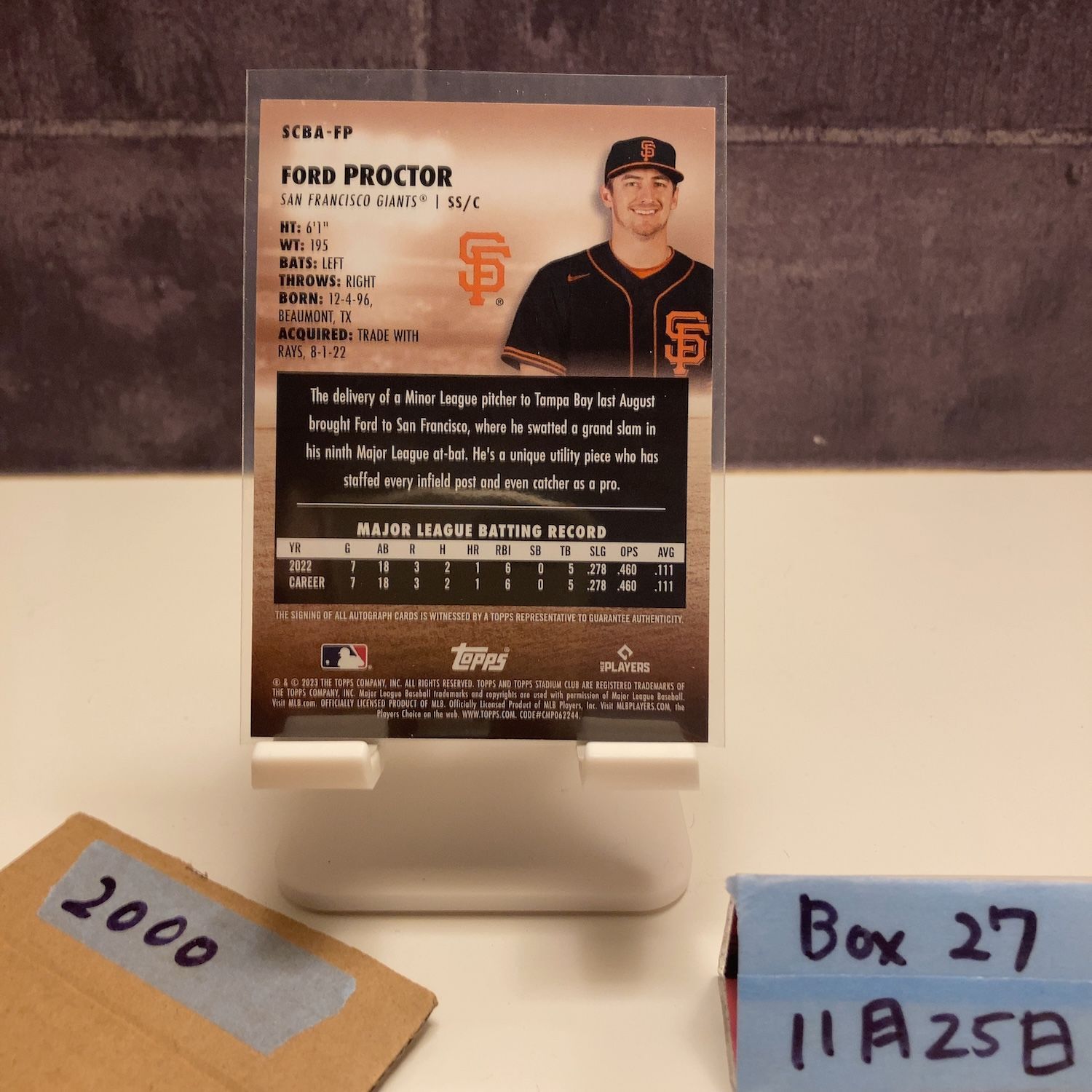 2023 Topps Stadium Club Ford Proctor 直筆サインカード San