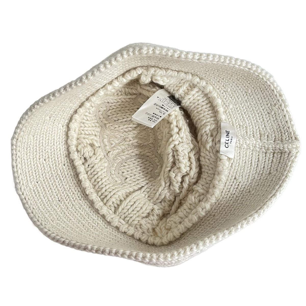 CELINE トリオンフ クロシェ ニット帽ハット ホワイト 2AE71286X