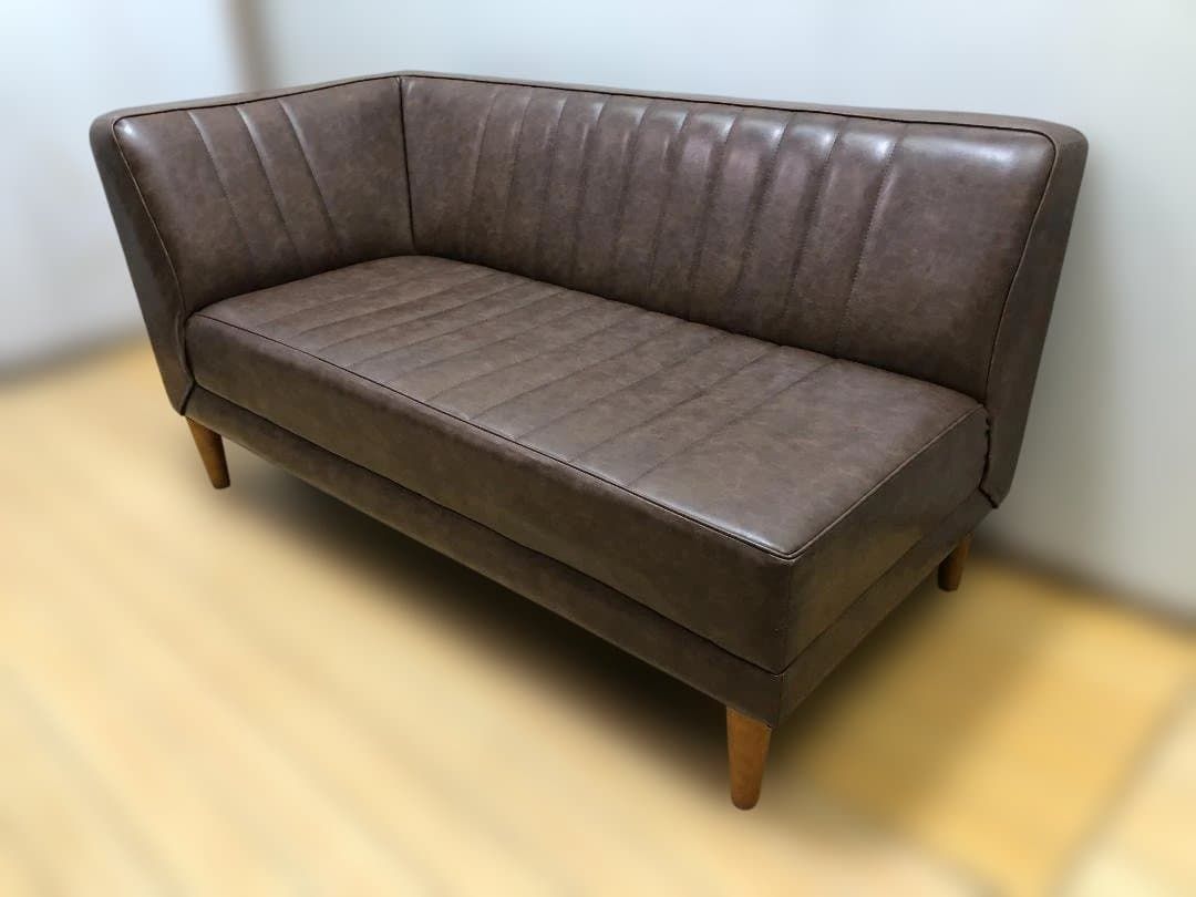 2人掛けソファ レザー調 ブラウン 幅142cm 福岡有名インテリアショップ モダン 北欧 店舗 待合 112925 4 054